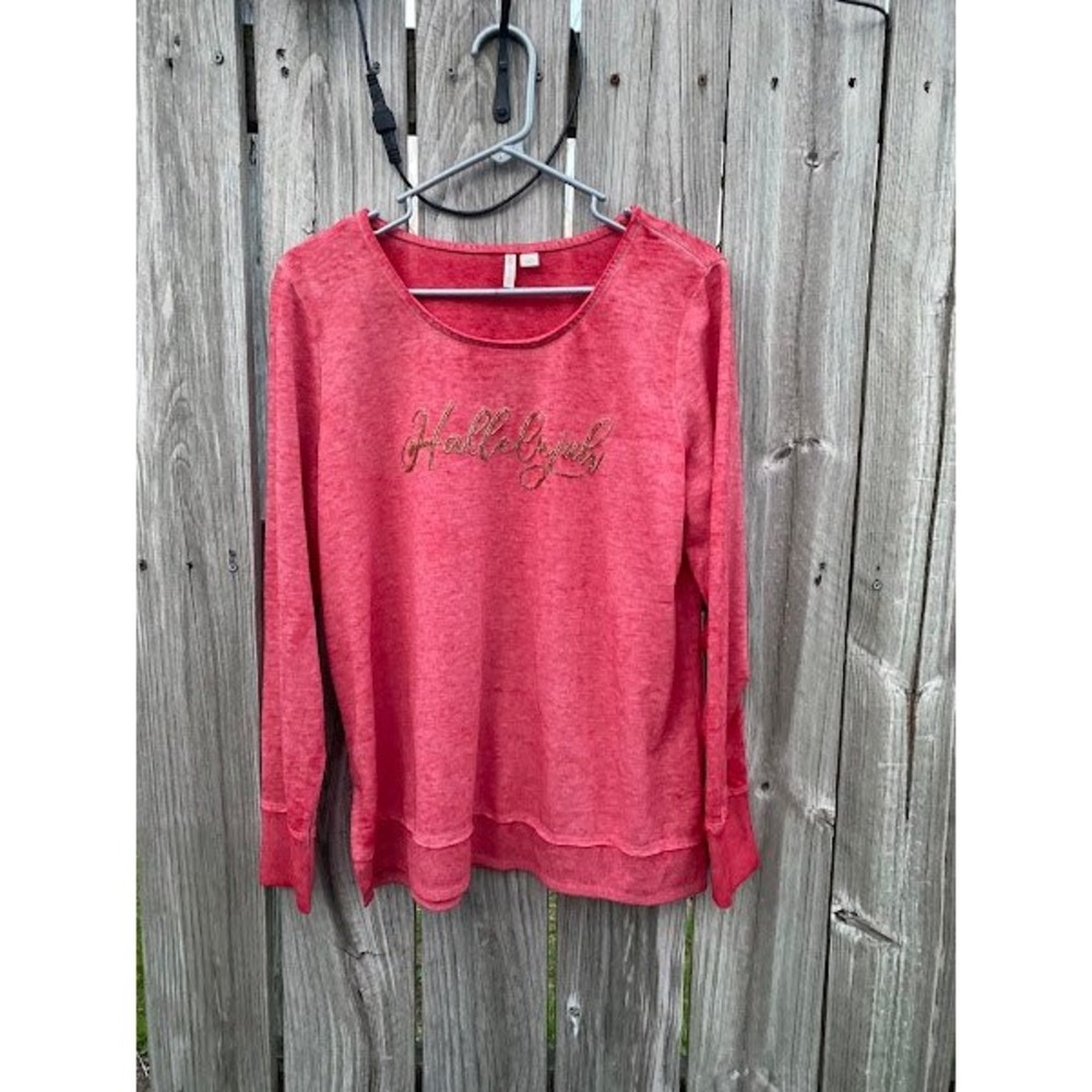 Cato Womens Red Hallelujah Beaded Graphic Long Sleeve Top Size Large